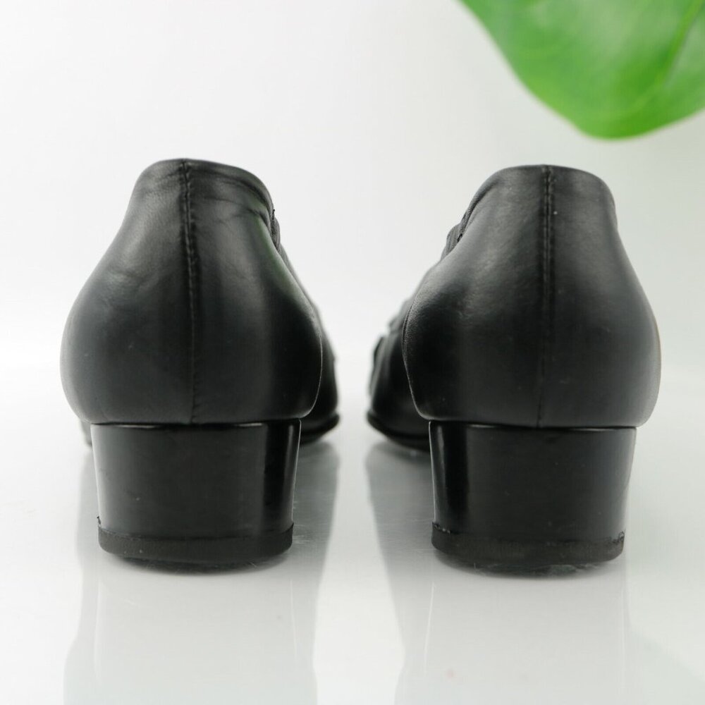 AGL Womens Pump Size 37.5 7.5 Black Leather Pointed Block Heel Pyramid Studded - Picture 7 of 12